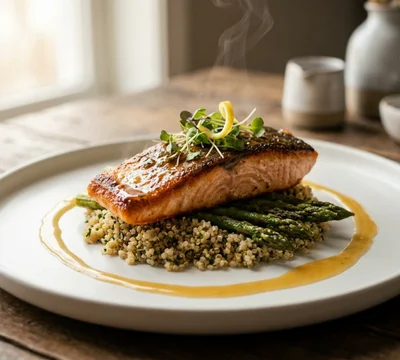 Faroe Island Salmon with Brown Butter Citrus Glaze: A Gourmet Recipe with Herbed Quinoa & Roasted Asparagus