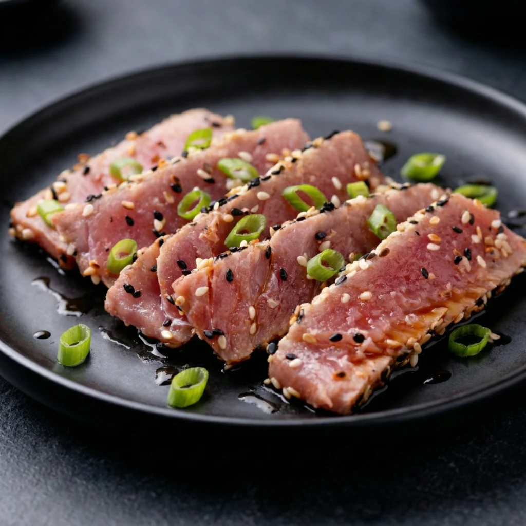 Sesame-Crusted Seared Big Eye Tuna Steak with Wasabi Aioli