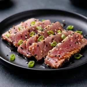 Sesame-Crusted Seared Big Eye Tuna Steak with Wasabi Aioli